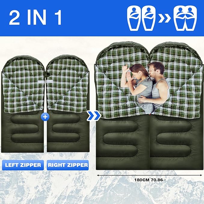 Flannel Sleeping Bag Cotton 0 Degree Cold Weather for Adults XXL Wearable Sleeping Bag 4 Seasons Waterproof with Compression Sack