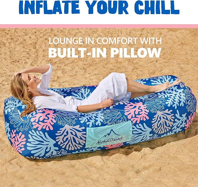 AlphaBeing Inflatable Lounger Beach Chair Accessories, Air Sofa Hammock Inflatable Couch for Camping Backyard Lakeside with Compression Sacks, Ideal Outdoor Gifts for Adults