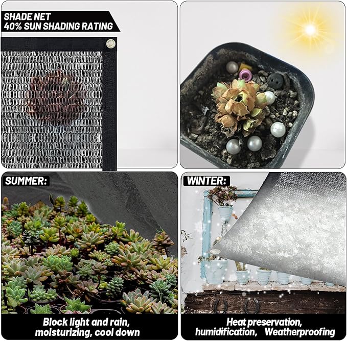 Cool Area 40% Sun Shade Cloth Mesh Tarp with Grommets for Plant Cover 6.5x10ft Patio Canopy Garden Pergola Blackhouse Car Barn Kennel Black