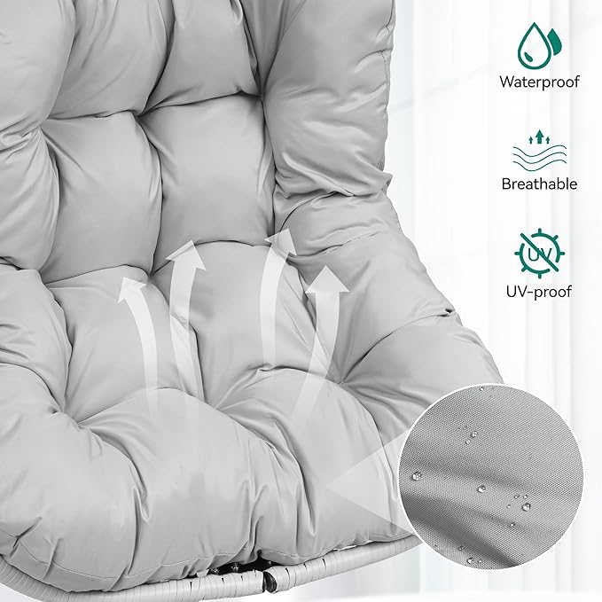 YITAHOME Egg Chair Swing Hanging Outdoor Wicker Hammock Chairs Indoor with Steel Stand Durable Cushion 330lbs for Patio, Bedroom, Garden and Balcony - Gray