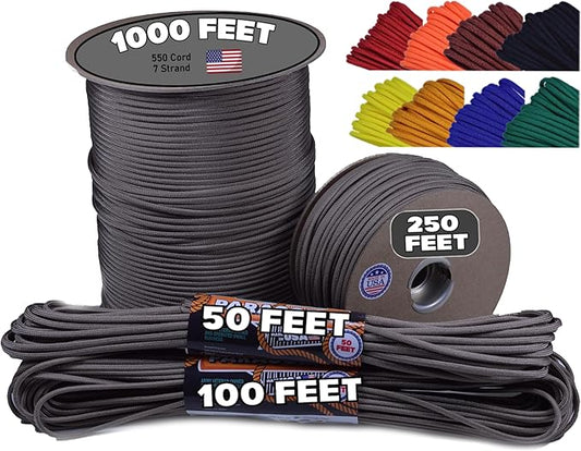 BORED? PARACORD! 550 lb Paracord - Ideal for Crafting, Camping, DIY Projects, Active & Military Outdoors - Strong Survival Rope - Tactical Parachute Cord Type III - Tan 1000 Feet