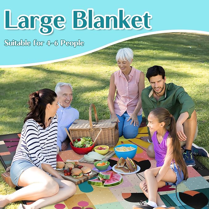 Abstract Floral Picnic Blankets Waterproof Foldable, 60″X80″ Thick Picnic Mat Outdoor Blanket for Grass, Modern Beach Blanket Sandproof Picnic Accessories for Camping Party Park Travel