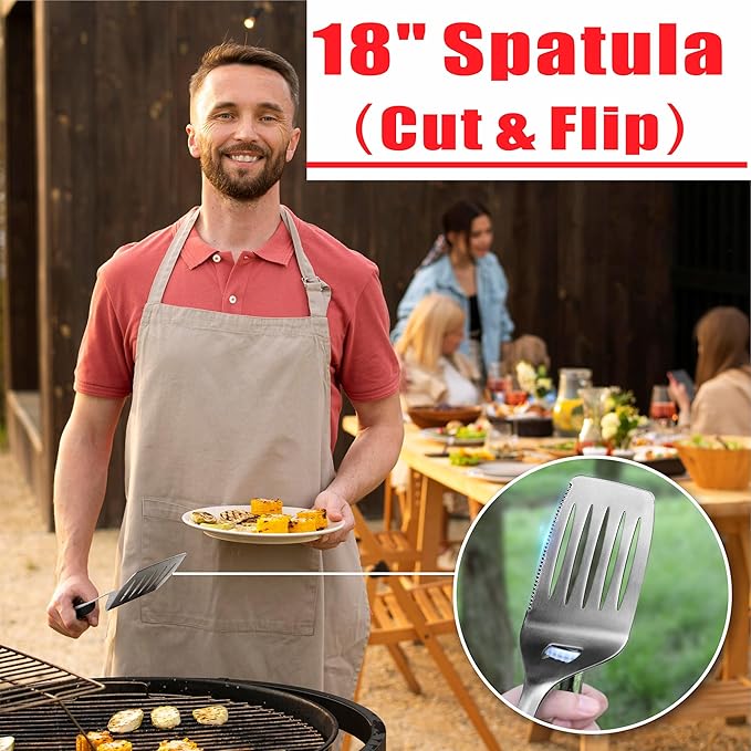 GRILLART BBQ Tools Grill Tools Set -18Inch Grilling Tools BBQ Set - Grill Accessories w/BBQ Tongs, Spatula, Fork, Brush- Stainless Grill Kit Grilling Set - Gift Ideas BBQ Accessories Gifts for Men Dad