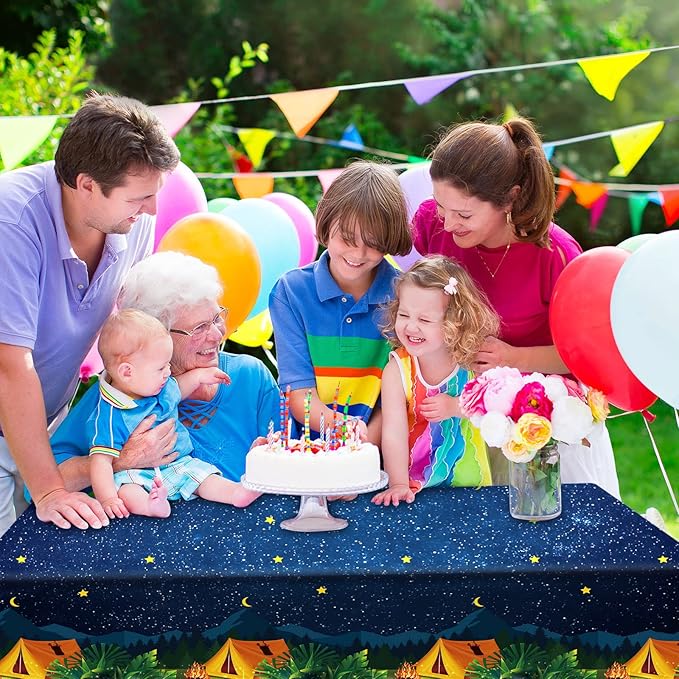 3 Pieces Camping Tablecloth Party Decorations Campfire Plastic Rectangular Table Cover Camp Birthday Party Supplies Picnic Hiking Adventure Supplies