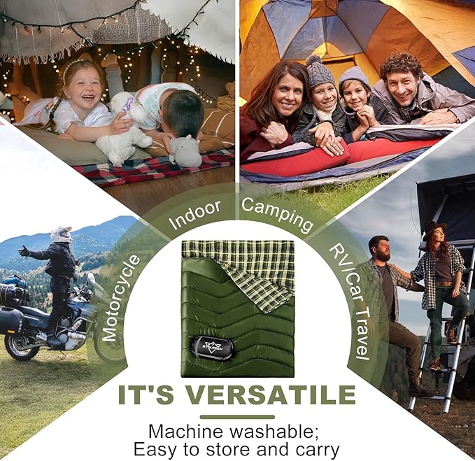 Double Sleeping Bag for Adults Kids, XL Queen Size 2 Person All Season for Warm & Cold Weather, Lightweight Compact with Compression Sack Camping Essentials for Backpacking Hiking