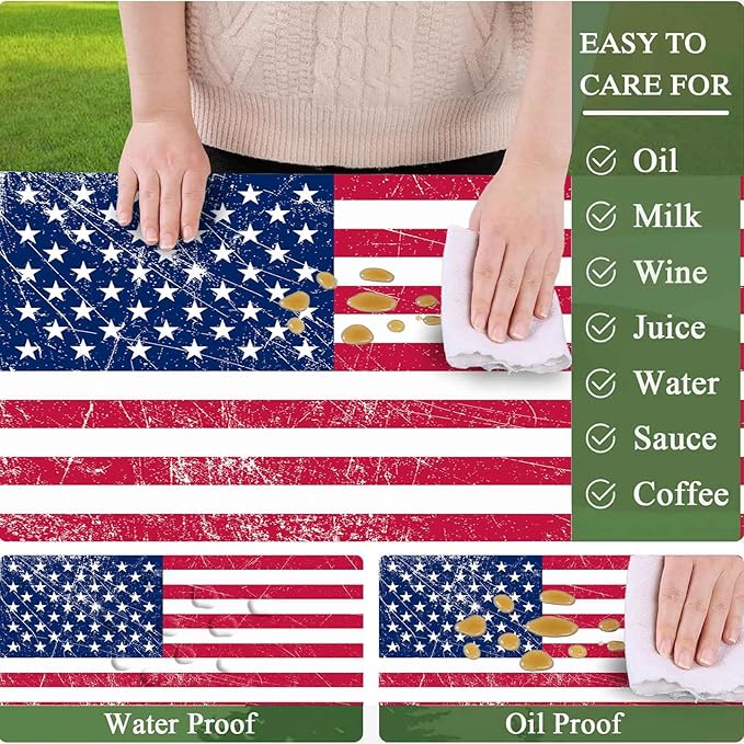 CAPSCEOLL Elastic Picnic Table Cover with Bench Covers 5Ft Waterproof Fitted Picnic Table Cover Cloths for Outdoors Camping Tablecloth with Drawstring Bag, 60X30in, American Flag
