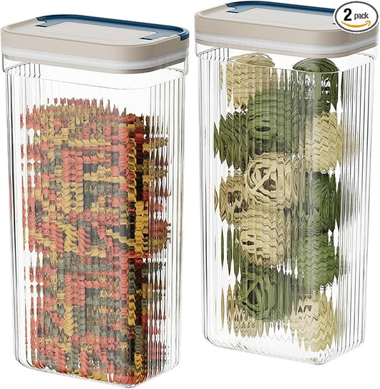 2 PACK 3.2L Food Storage Containers with Airtight Lids, 12" Tall Jar Food Container, BPA Free, Dry Food Storage for Pasta, Spaghetti, Cereal, Flour Pantry Organization, Cream