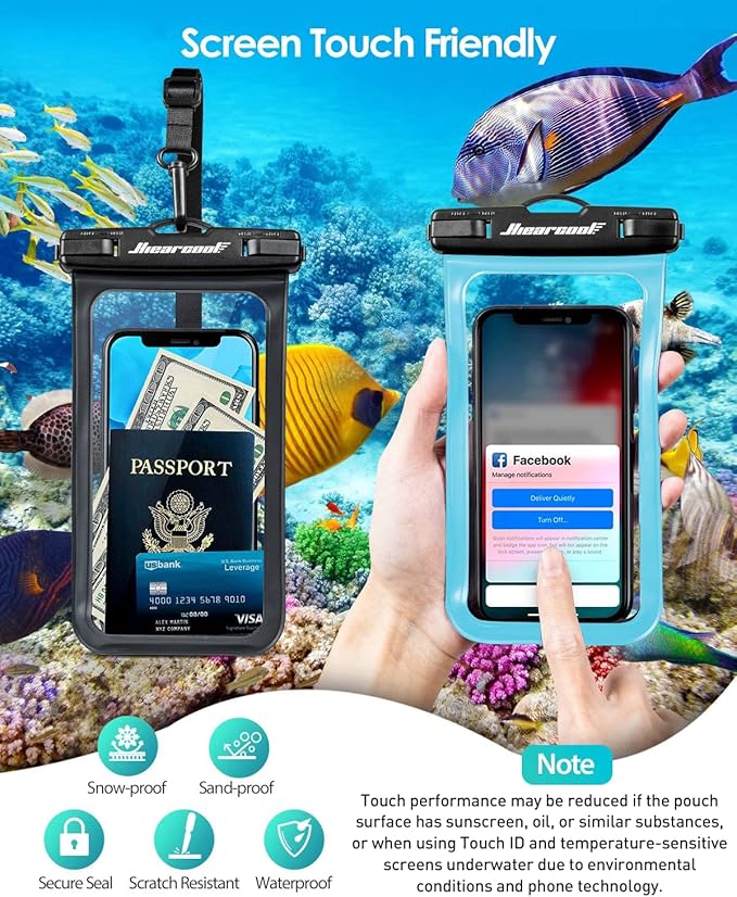Hiearcool Universal Waterproof Case, Waterproof Phone Pouch Compatible for iPhone 16 15 14 13 Pro Max XS Plus Samsung Galaxy S22 Cellphone Up to 8.3", IPX8 Cellphone Beach Bag for Travel - 2 Pack