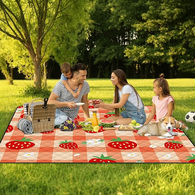 Extra Large Picnic Blanket Waterproof,80"x 80"Foldable Machine Washable Beach Blanket,Outdoor Blanket for 6-8 Adults,Suitable for Indoor Crawling,Park Beach,Camping,Hiking,Family Travel(Orange)