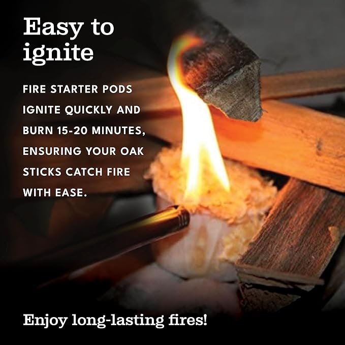 Superior Trading Natural Oak Mini Fire Stick w/Fire Starter Pods, Fireplaces, Wood Stove, Pizza Oven, Campfire, Fire Starter Kit, USDA Certified Kiln, USA Made, 30 Lbs