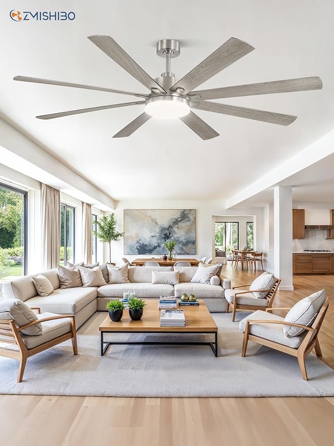 72 Inch Ceiling Fan with Light, Brushed Nickel Modern Ceiling Fan with large LED Panel, Quiet Reversible DC Motor, 6-Speeds, 3CCT, Indoor/Outdoor Ceiling Fans for Living Room, Garage, Bedroom