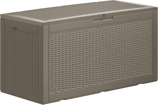 100 Gallon Resin Deck Box, Waterproof Outdoor Storage Bin for Patio Furniture, Pool Accessories, and Garden Tools, Lockable & UV-Resistant, Grey