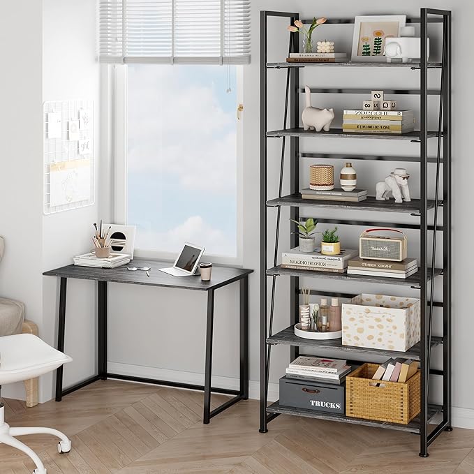 BHG Vintage Multifunctional Folding Bookshelf, No-Assembly Plant Stand Storage Rack Shelves for Home Office