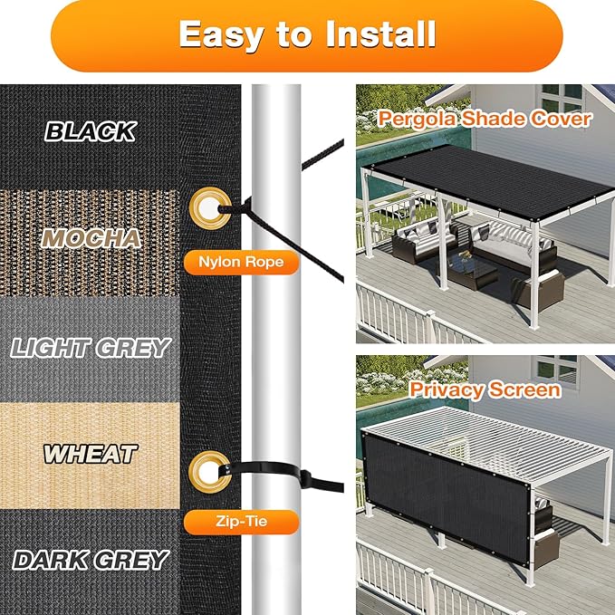 Artpuch Outdoor Pergola Shade Cover 15x23 FT Sun Shade Cloth with Grommets Black 90% UV Protection Canopy Patio Privacy Screen (Customized Available)