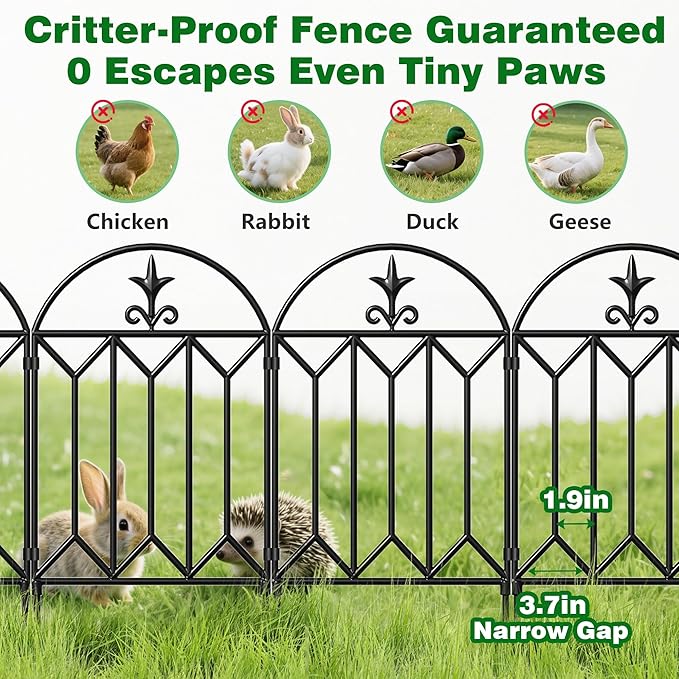 AMAGABELI GARDEN & HOME 10 Panels 24in(H)×10ft(L) Decorative Garden Fence and Borders for Dog No Dig Metal Fence Panel Garden Edging Border Fence for Animal Barrier Fencing for Flower Bed Yard Patio