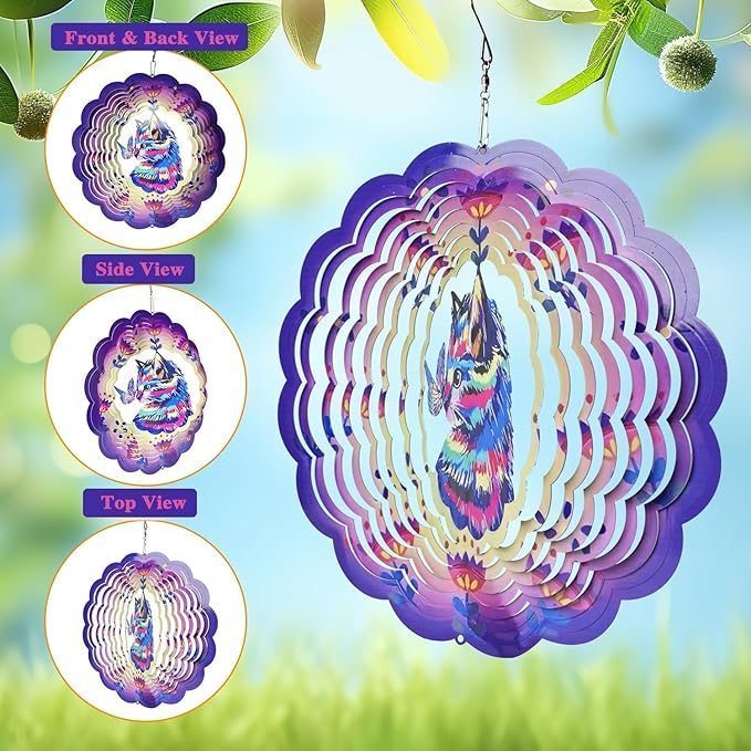 BeePeep Wind Spinner Outdoor 12in Cat Gift for Women Men Metal Wind Spinners Hanging 3D Kinetic Wind Sculpture Lawn Garden Yard Art Ornament for Indoor & Outside Decorations