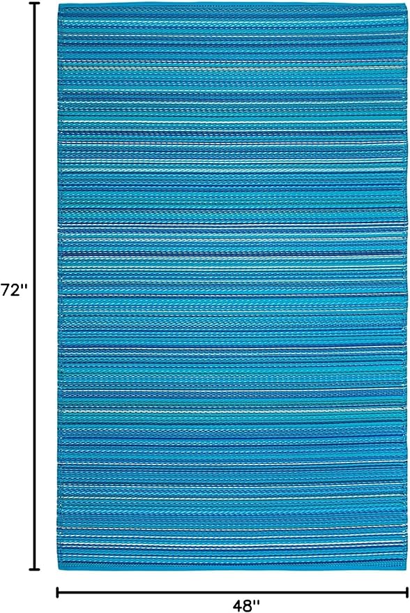 FH Home Outdoor Rug - Waterproof, Fade Resistant, Crease-Free - Premium Recycled Plastic - Striped - Patio, Deck, Porch, Balcony, Laundry Room - Havana - Turquoise Crease Free - 4 x 6 ft