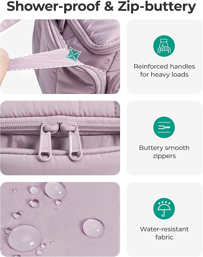 BAGSMART Toiletry Bag for Women with Dual-Padded Handles, Puffy Lightweight Makeup Bag for Makeup Accessories, Brushes Set, Travel-Sized Container, Camel