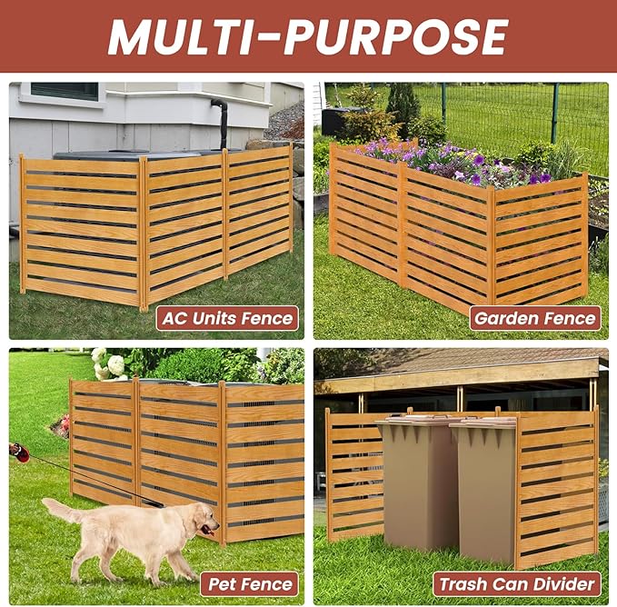 LILYPELLE 48in W x 48in H Air Conditioner Fence, 2 Panels Outdoor Wooden Fence Privacy Screen with Metal Stakes, Trash Can Pool Equipment Enclosure Outside Panels Decorative Fences