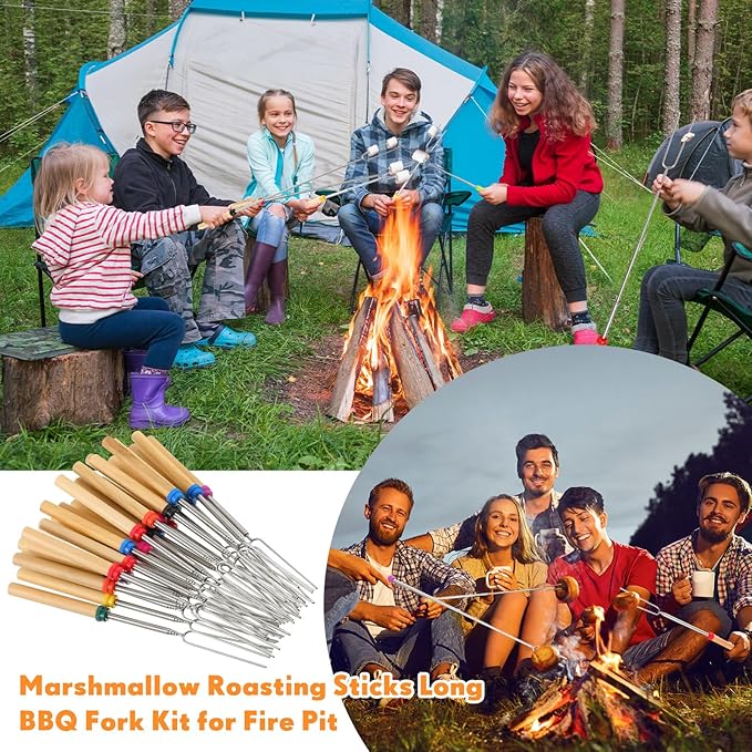 60 Pcs 28 Inch Marshmallow Roasting Sticks Bulk, Smores Skewers for Fire Pit, Hot Dog Camping Skewers Accessories Campfire Marshmellow Extendable Forks BBQ Tools Smores Sticks