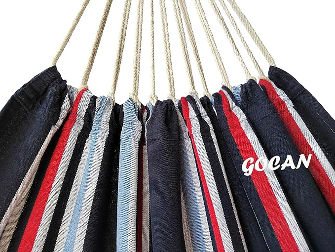 Brazilian Double Hammock 2 Person Extra Large 220x160cm Total Length 330cm Load 500lb Canvas Cotton Hammock for Patio Porch Garden Backyard Lounging Outdoor and Indoor(Dark Blue)