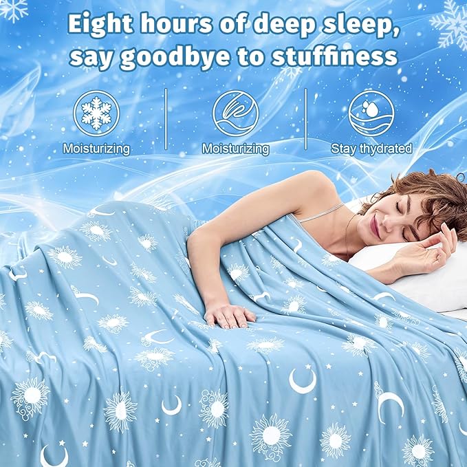 inhand Cooling Blanket Twin Size (60"x80") - Cooled Blankets for Hot Sleepers Lightweight Breathable Summer Blanket for Sleeping Night Sweats to Keep Cool in The Heat -Light Blue