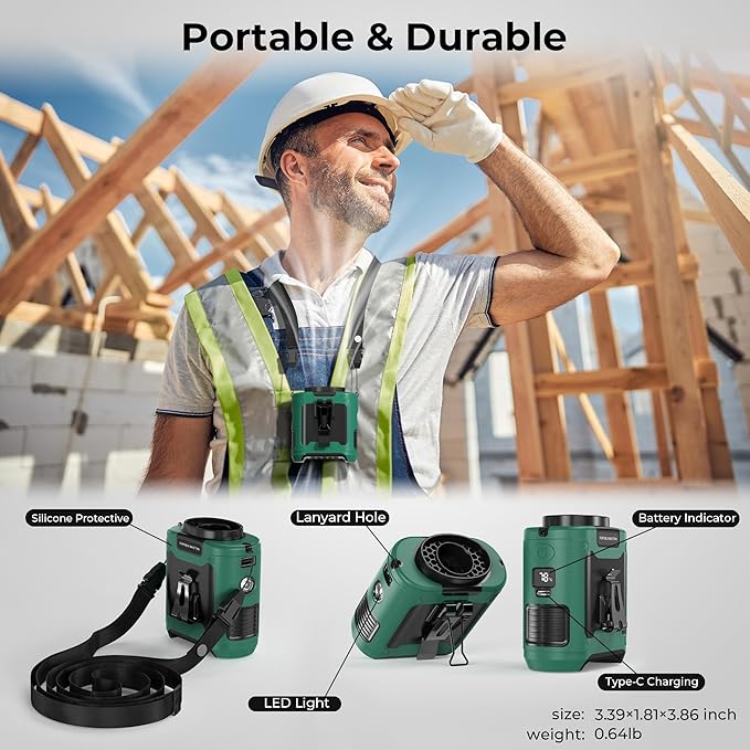 10000mAh Portable Waist Clip Fan - 40H Cooling Personal Wearable Fan,5 Speeds 16000RPM Strong Belt Fan,Rechargeable Hands-free Neck Fan With Flashlight for Outdoor Jobsite Camping Traveling