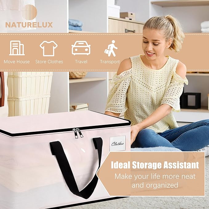 Heavy Duty Moving Bags - Extra Large Packing Bags and Storage Totes, Collapsible and Foldable Option for Moving and Storage, Clear, 93 L - 18 Pack