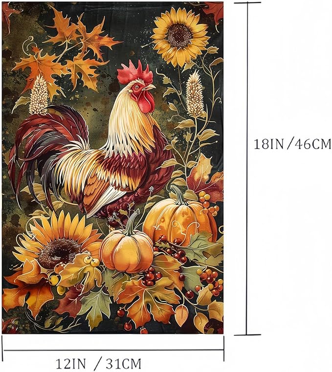 Autumn Rooster Garden Flag 12X18 Inch Double Side,Thanksgiving Harvest Fall Yard Flag,Pumpkin Small Garden Flag,Outdoor Fall Flag for Holiday Outside Patio Decoration