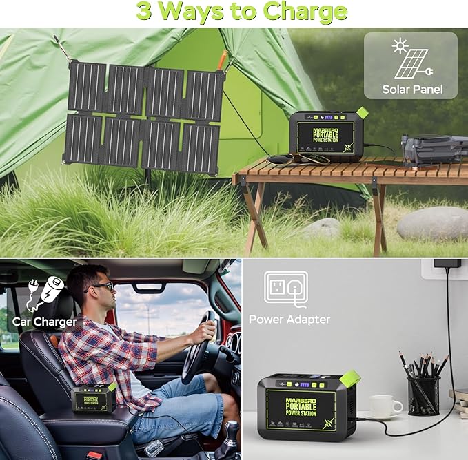 MARBERO 80W Solar Powered Generator with Panels 25W Included, 88.8Wh Lithium Battery Portable Power Station with AC Outlet 120W Peak Fast Charging 110V for Camping Outdoor Home Backup Backup RVs