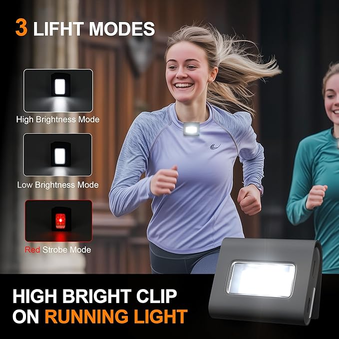 Yzoni 2Pack Running Lights, Safety Light with Strong Magnetic Clip for Runners, Small Lightweight Running Light USB Charging Cable for Night Running, Walking, Camping, Hiking, Outdoor Adventure