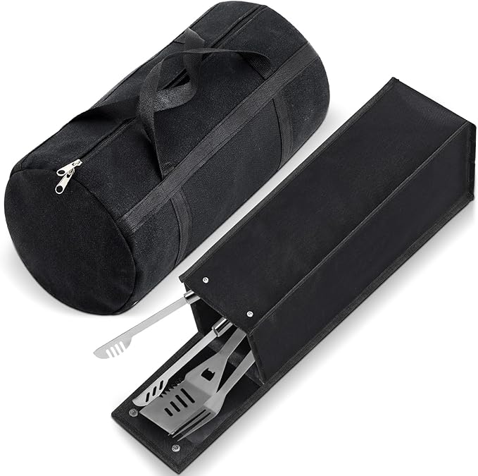 Amylove 2 Pcs Grill Utensil Storage Bag Waterproof Barbecue Grill Tool Accessory Storage with Zipper Foldable Extra Thick Oxford Cloth BBQ Tool Carry Bag for Camping Hiking Barbecue Outdoor(Black)
