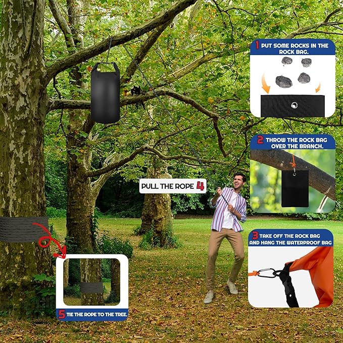 Bear Food Bag Hanging System, 2 Sets Camping Bear Bag Kit Waterproof Bear Protection Bag with Pulley System Include 10L & 15L Waterproof Bear Proof Storage Bag, Rock Bags, Carabiners, Ropes