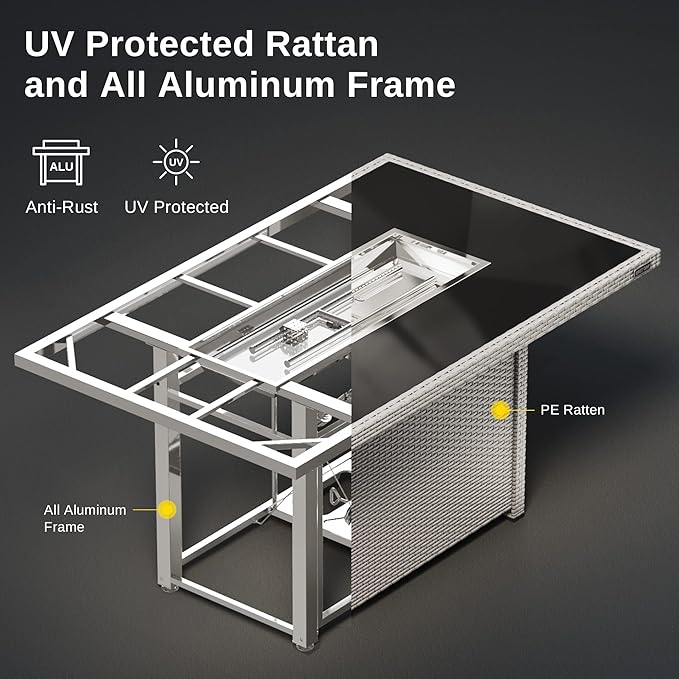EAST OAK 52'' Propane Fire Pit Table, 60,000 BTU Gas Firepit W/Large Tempered Glass Tabletop, CSA Certified Outdoor Patio Fire Table with 9.2 lbs Glass Stone & Removable Lid, Grey