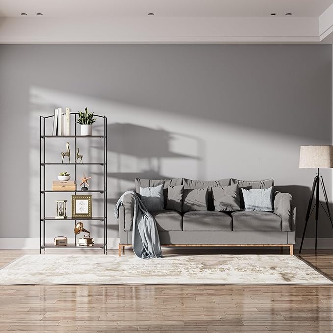 Crofy No Assembly Folding Bookshelf for Living Room, 5 Tier Black Collapsible Book Shelf for Home Office, Portable Bookcase Storage Organizer