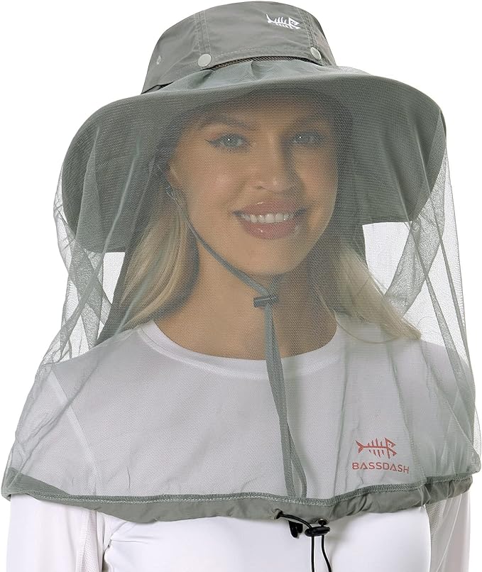 BASSDASH UPF 50+ Mosquito Sun Hat with Hidden Head Net and Neck Flap for Men Women Outdoor Fishing Hiking Camping FH16