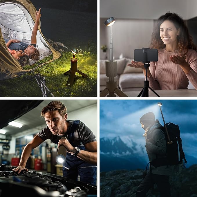 Telescopic Camping Lights,Portable Camping Lantern with Storage Bag,10500mAh Rechargeable Outdoor Adventure Emergency Light,Waterproof LED Work Lights with Magnetic (Khaki)