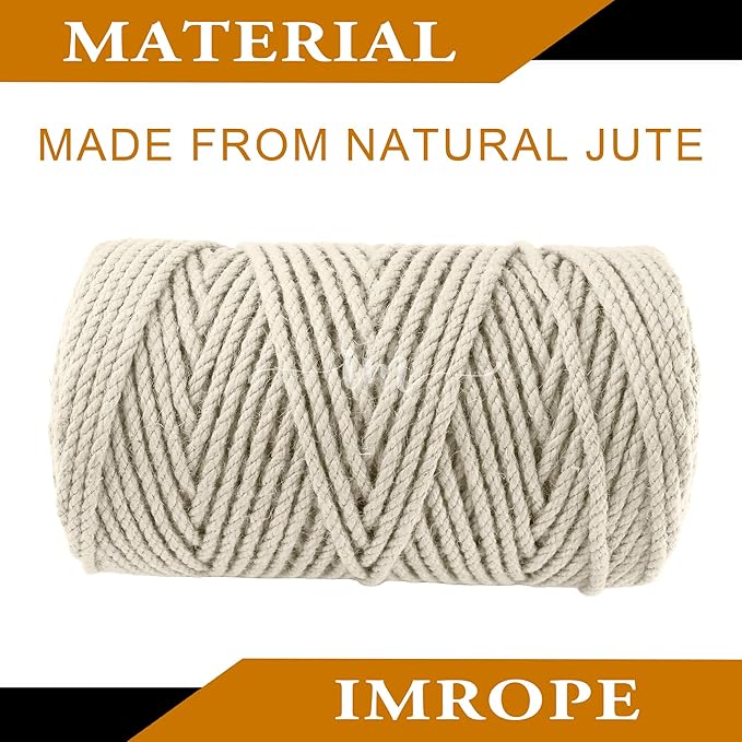 4mm x 300 Feet White Jute Rope, Twine for Gardening Tomato Climbing Plant Tie Floristry Crafts Gift Wrapping Packing Decor