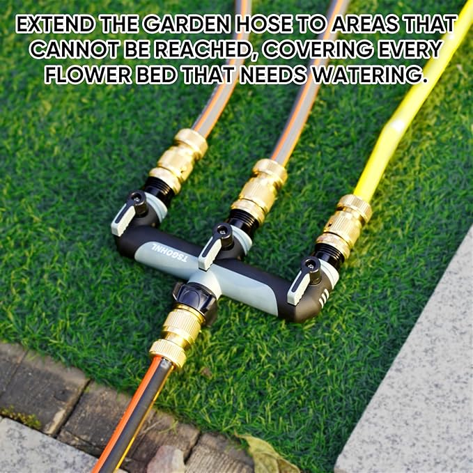 Garden Hose Splitter, 3/4-Inch Hose Manifold, Outdoor Faucet Adapter - Soft TPR Covering - Lightweight Non-Slip Sun-Resistant 3-Way Valve（Gray）