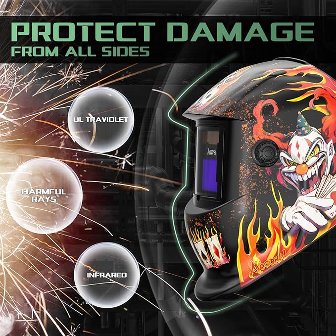 1/1/1/1 Large Viewing Auto Darkening Welding Helmet True Color Solar Powered Weld Hood Wide Shade 4/8.5-12.5 for TIG MIG Arc