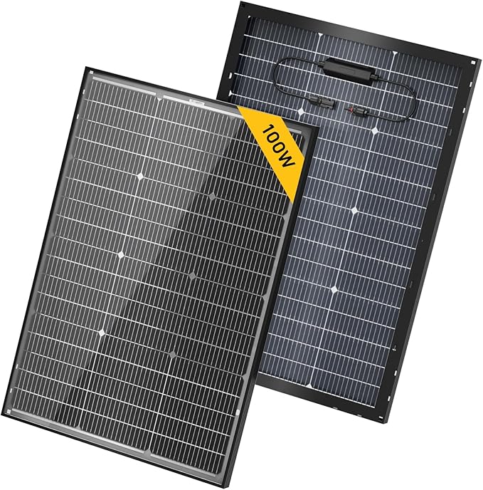 BougeRV 24V N-Type 16BB 100W Bifacial Solar Panel, 24V 100 Watt Solar Panel, for RV Camping Boat Marine Log Cabin Roof, Black Frame (1PCS)