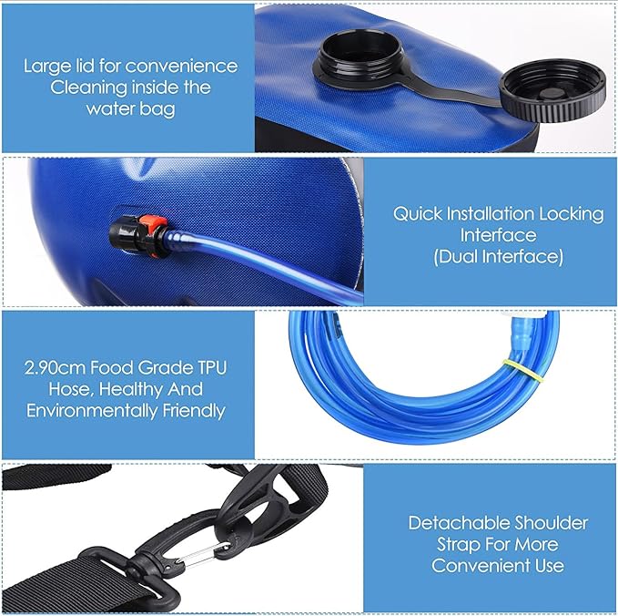 Camping Shower Bag, 5 Gal/20L TPU Material Portable Shower Bag with Foot Pump and Press-Type Shower Nozzle for Camping Beach Swimming Outdoor Traveling Hiking