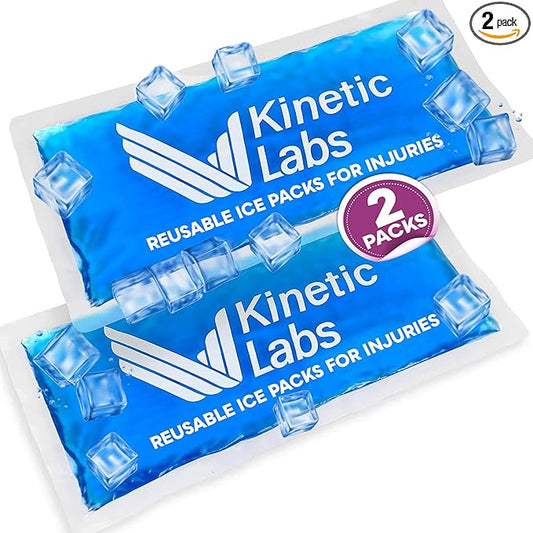 Gel Ice Packs for Injuries Reusable (2 Pack) 9.5" x 4.5" – Gel Cold Packs by Kinetic Labs – Flexible & Soft Packs for Knee, Shoulder, Back (Regular)