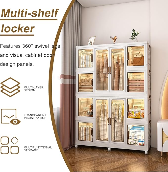 Collapsible Expandable Wardrobe Closet, Multi-Function Plastic Wardrobe,Wardrobes Storage Cabinet (12 Cubes+2 Hanging Rod)