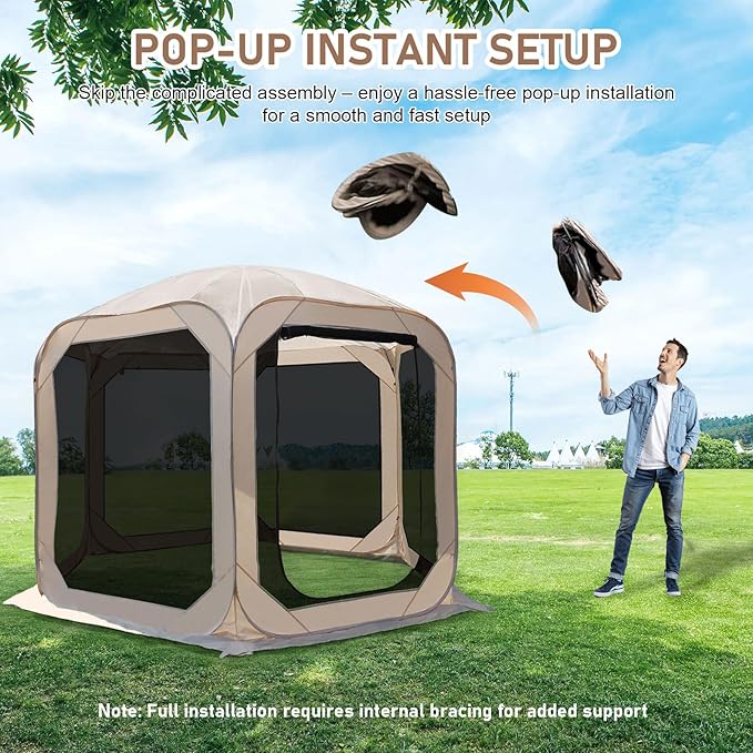 Pop-Up Screen House Tent, 10x10 Feet Outdoor Gazebo with Carry Bag, Stakes, Wind Ropes, Sand Bags, Portable Mosquito Net Canopy with UV Protection & Ventilation for Camping, Patio, Backyard, Garden