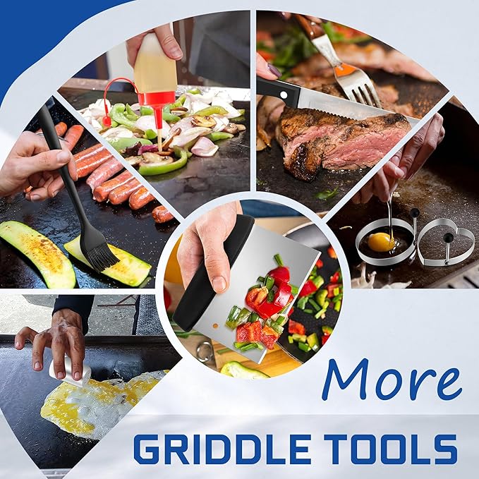 26-Piece Griddle Accessories Kit, HaSteeL Flat Top Grill Utensils Tool Set, Stainless Steel Spatulas, Griddle Scraper Chopper, Melting Dome, Bacon Press for Teppanyaki Cooking BBQ, Dishwasher Safe
