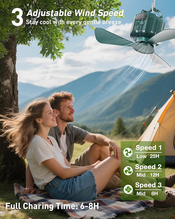 DUKUSEEK Portable Ceiling Fans with Remote Control, Power Bank, USB Battery Operated Camping Fan with Hanging Hook for Canopy Tents, Emergency Survival
