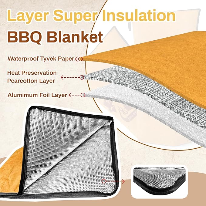 BBQ Blanket for Resting Meat, 18 Inch Smoker Meat Resting Blanket for Brisket, Beef, Turkey, Wide Mouth Meat Insulated Resting Bag for Smoking, Grilling, Camping