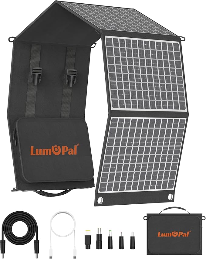 Portable Solar Panel, LUMOPAL 60W Foldable Solar Panels Folding Solar Charger with PD60W USB-C 5V USB-A QC3.0 DC18-20V, IP65 Waterproof for Camping Backpack Compatible with Phone Laptop Power Station