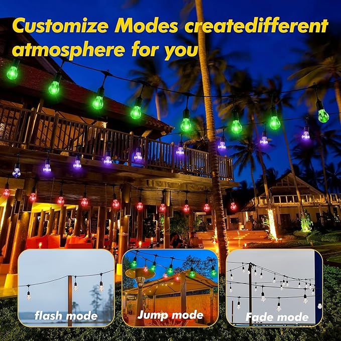 Auroraworld RGB Solar String Lights, 144FT Patio Lights， Commercial String Lights for Garden